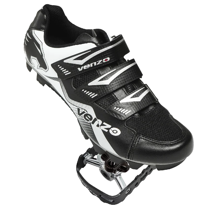 bicycle group signal-Venzo Mountain Bike Bicycle Cycling Shimano SPD Shoes + Multi-Use Pedals