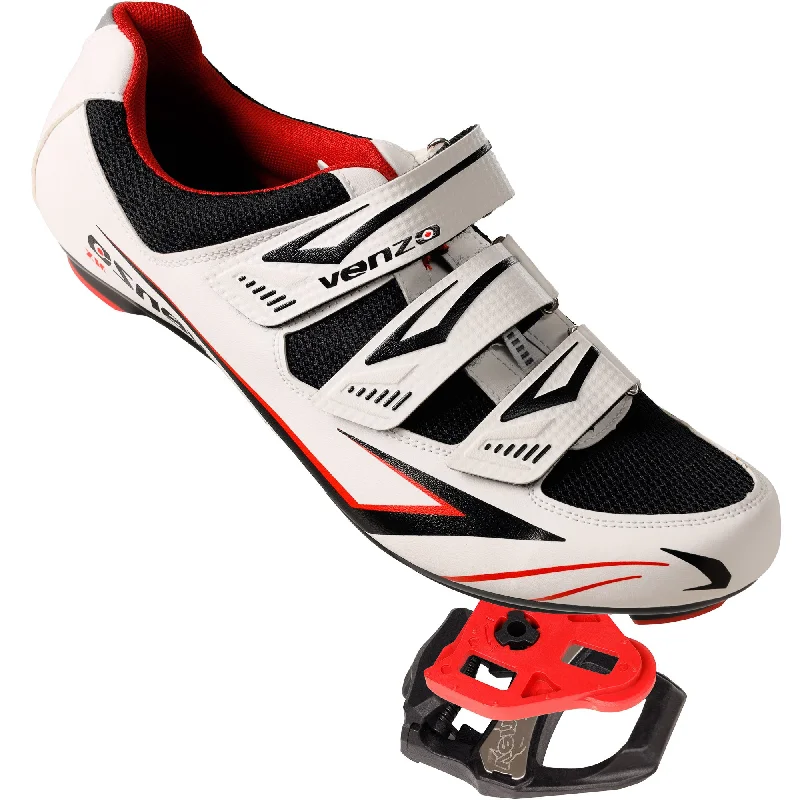 bicycle touring signal-Venzo Bicycle Men’s Road Cycling Riding Shoes - With Bike Clipless Sealed Bearing LOOK Delta Compatible Pedals & 9 Degree Float Cleats - Size 46