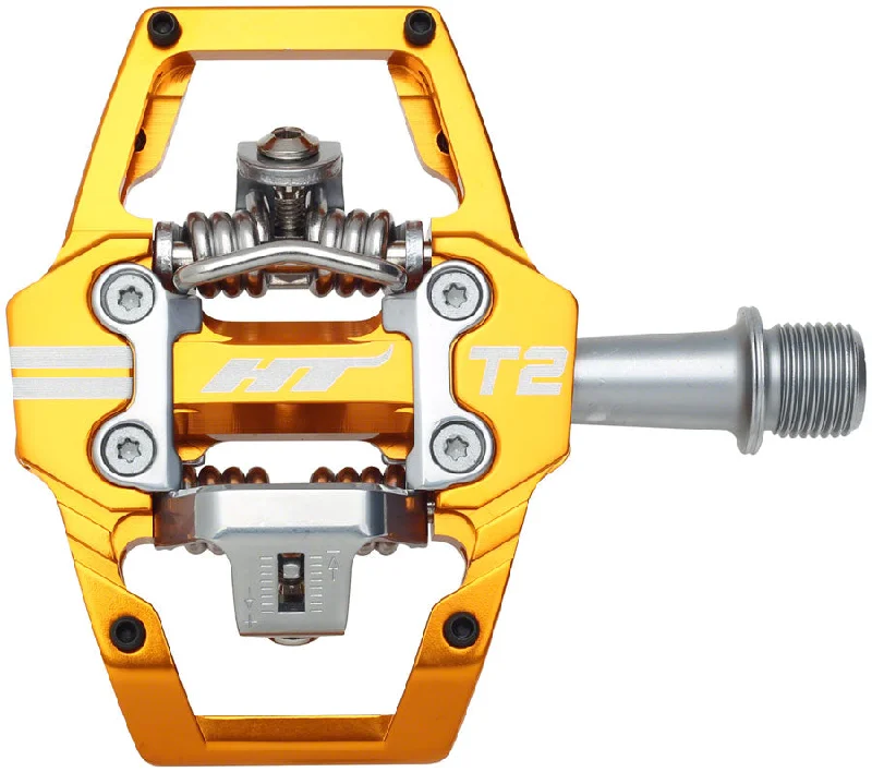 bicycle handlebar resistance-HT Components T2 Pedals - Dual Sided Clipless Platform Aluminum 9/16" Orange