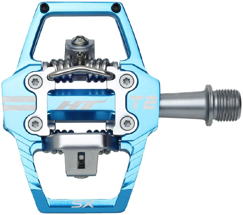 bicycle paint strength-HT Components T2-SX Pedals - Dual Sided Clipless Platform Aluminum 9/16" Marine Blue