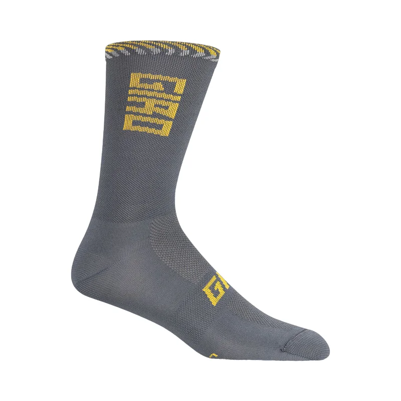 bicycle handlebar angle-Giro Comp Racer 6" High Rise Sock - Dark Shark-Spectra Yellow