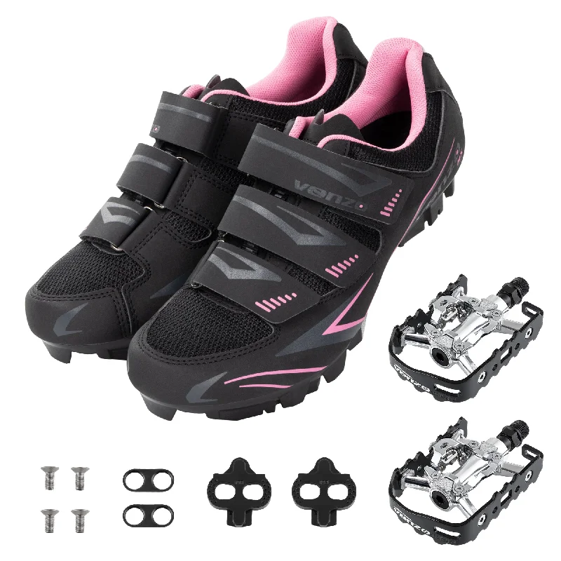 bicycle GPS signal-Venzo Women's MTB Bike Bicycle Cycling Shoes with Multi-Function Clip-less Pedals & Cleats - Compatible with Shimano SPD & Crankbrother System