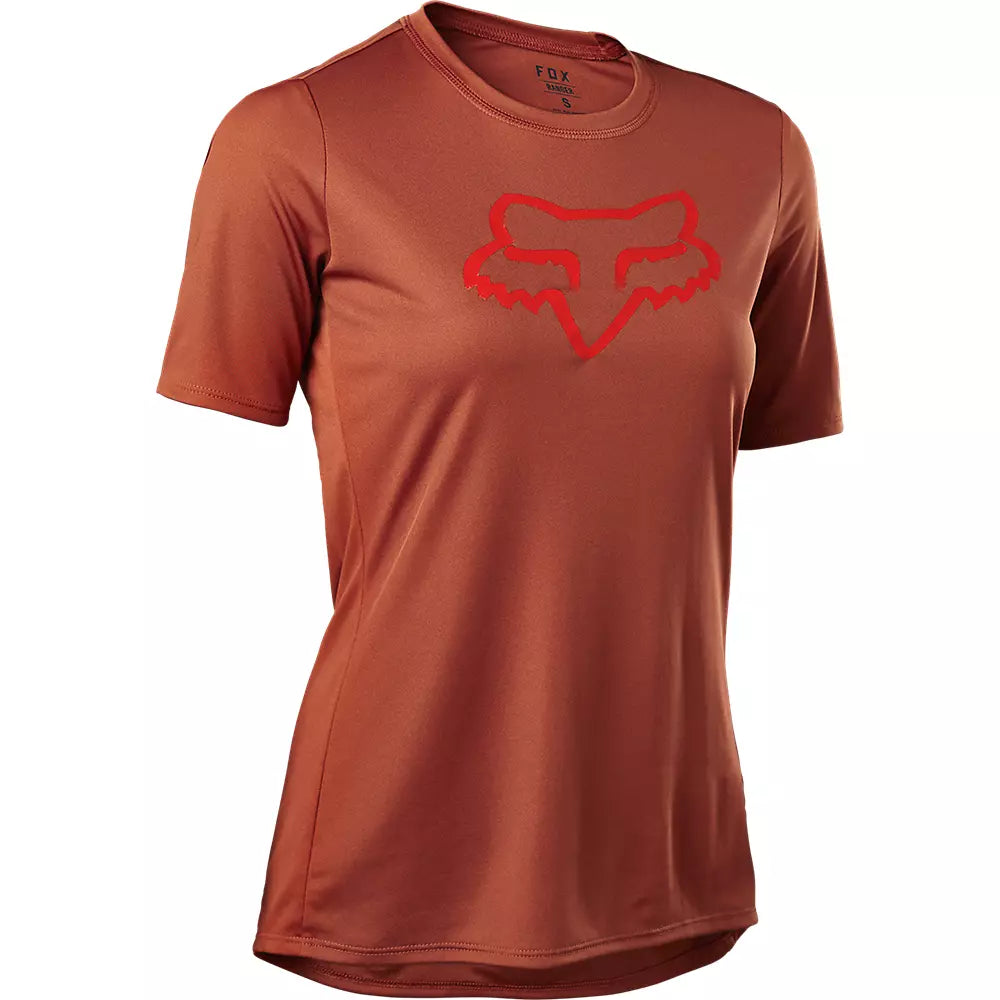 bicycle exercise saddle-Fox Racing Ranger Foxhead Short Sleeve MTB Jersey - Womens - Red Clay