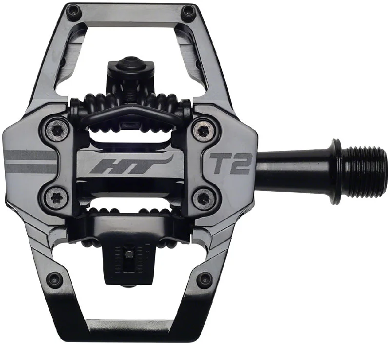 bicycle rotor resistance-HT Components T2 Pedals - Dual Sided Clipless Platform Aluminum 9/16" Stealth BLK