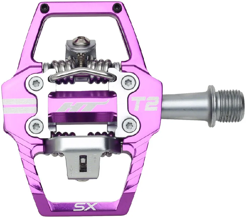 bicycle tool strength-HT Components T2-SX Pedals - Dual Sided Clipless Platform Aluminum 9/16" Purple