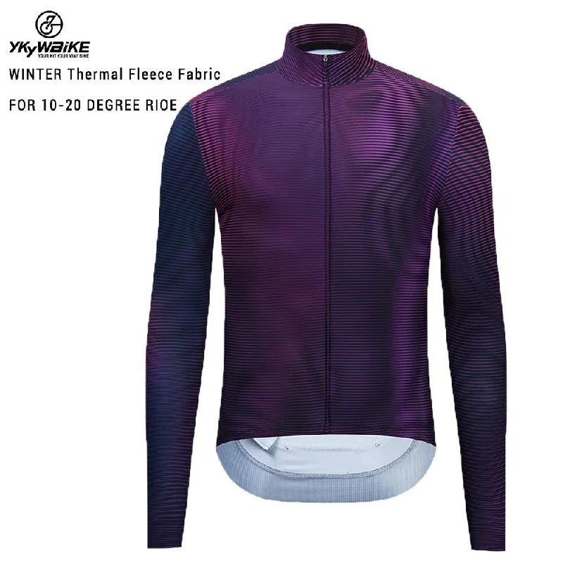 bicycle traffic signal-YKYW Men's PRO Team Aero Cycling Jersey Winter 10-20℃ Thermal Fleece Top Quality Gradient Purple