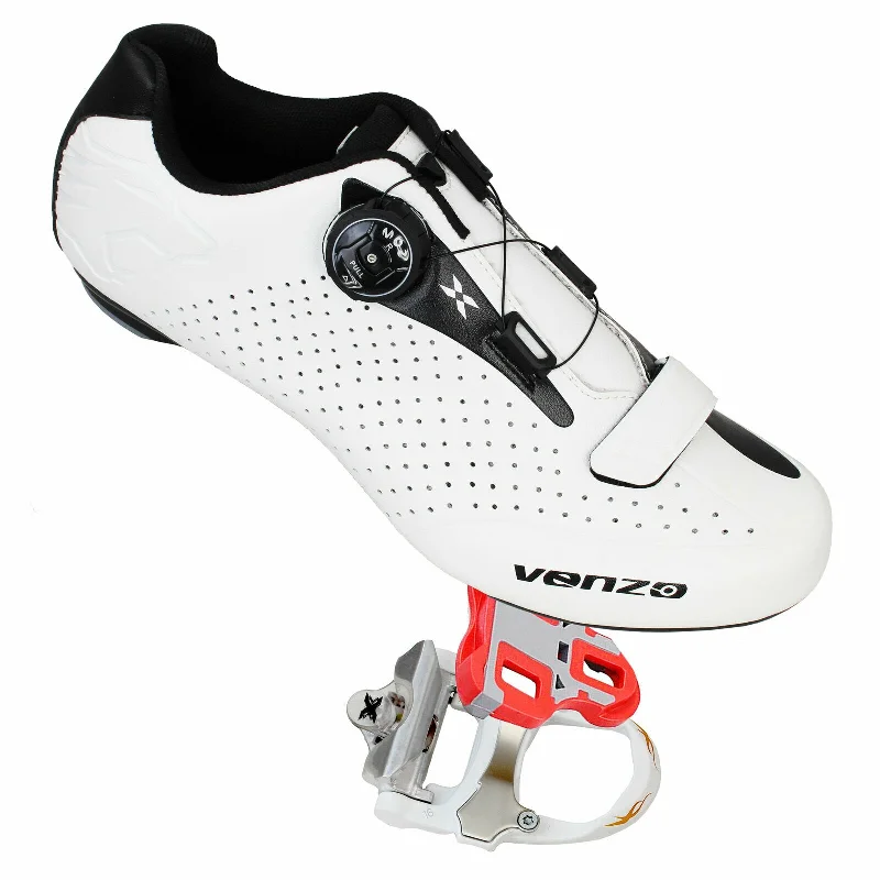 bicycle urban saddle-Venzo Cycling Bicycle Cycle Road Bike Shoes Men - compatible with Shimano SPD, SPD SL, Look KEO, Look Delta -  Package including:  Xpedo RF07MC Pedals White 46