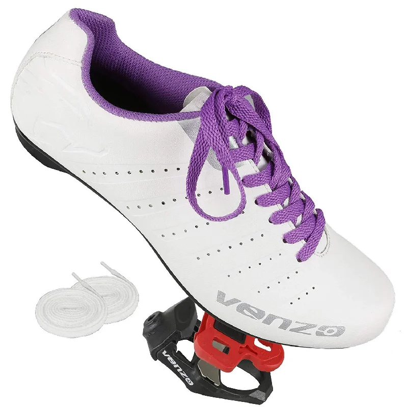 bicycle chain signal-Venzo Bicycle Women's Lace Road Cycling Shoes With Venzo KEO Pedals Cheats