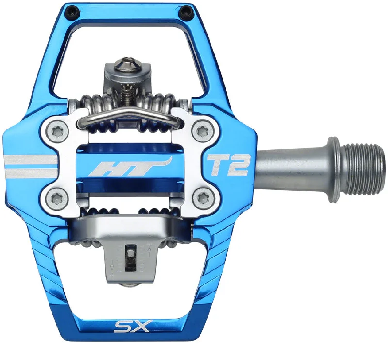 bicycle pump durability-HT Components T2-SX Pedals - Dual Sided Clipless Platform Aluminum 9/16" Royal Blue