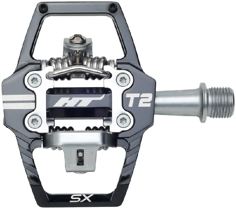 bicycle cleat signal-HT Components T2-SX Pedals - Dual Sided Clipless Platform Aluminum 9/16" BLK