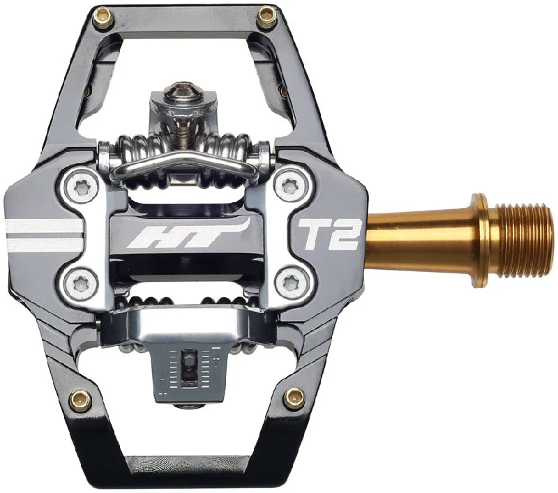 bicycle chain resistance-HT Components T2T Pedals - Dual Sided Clipless Platform Aluminum 9/16" BLK