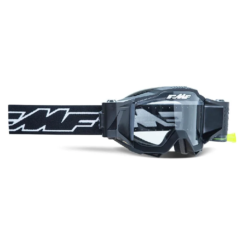 bicycle pedal signal-FMF POWERBOMB FILM SYSTEM GOGGLE - ROCKET BLACK CLEAR W/ ANTI STICK DOTS