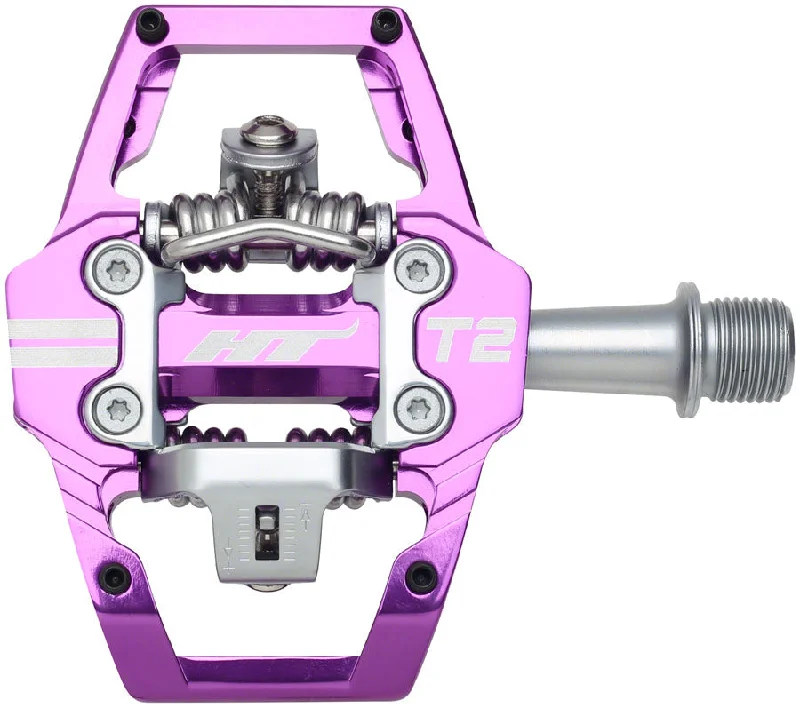 bicycle seatpost resistance-HT Components T2 Pedals - Dual Sided Clipless Platform Aluminum 9/16" Purple