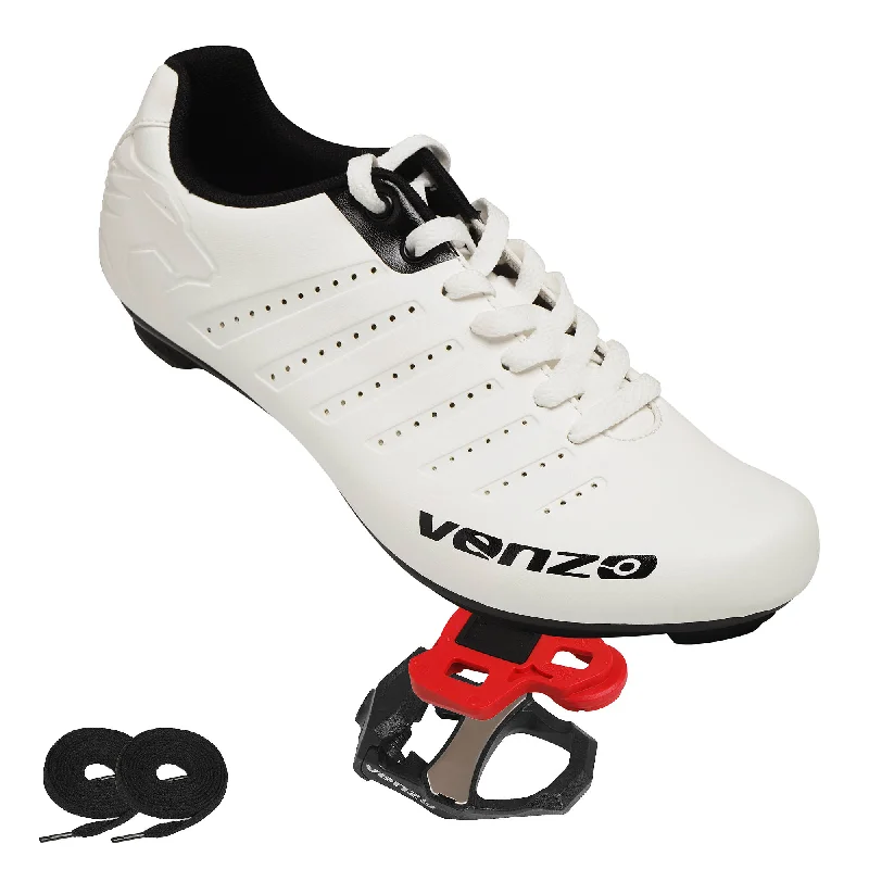 bicycle repair signal-Venzo Bicycle Men's Lace Road Cycling Riding Shoes With Venzo LOOK KEO Compatible Pedals & Cheats For Outdoor or Indoor - 47