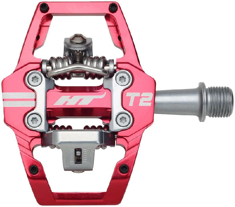 bicycle shoe resistance-HT Components T2 Pedals - Dual Sided Clipless Platform Aluminum 9/16" Red