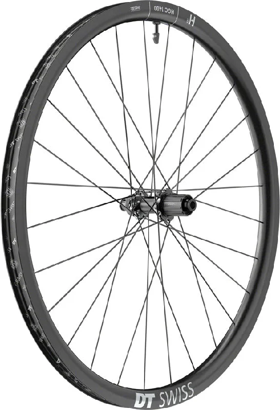 bicycle tire signal-DT Swiss HGC 1400 Spline 30 Rear Wheel - 700c 12 x 142mm Center-Lock HG 11 Road Ratchet EXP OS 30 BLK