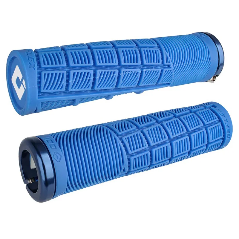 bicycle tire toughness-ODI Reflex V2.1 Grips - White/Blue Lock-On