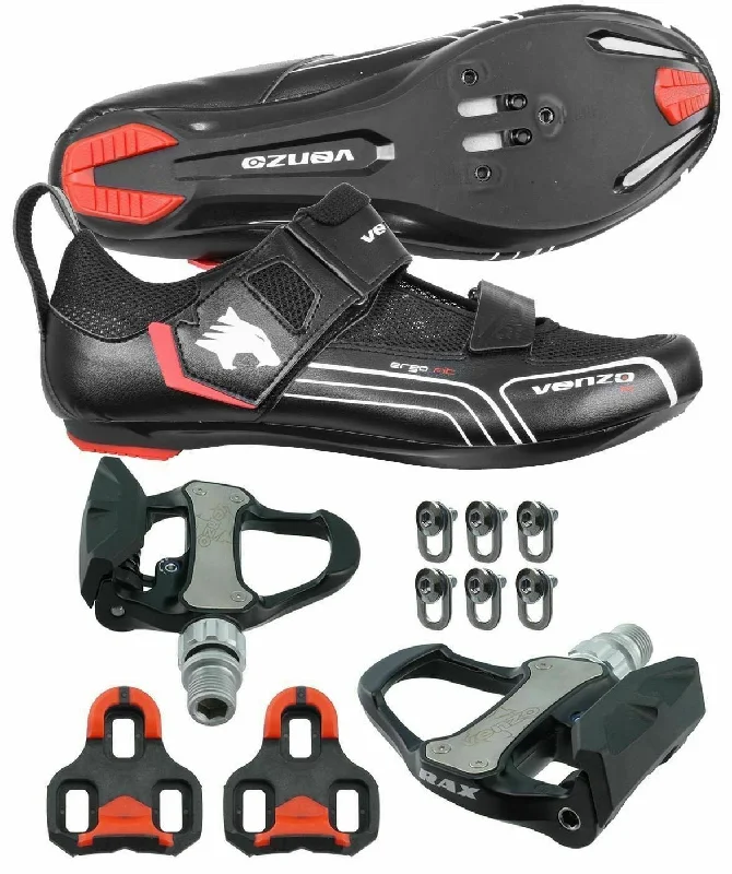 bicycle triathlon signal-Venzo Bicycle Bike Cycling Triathlon Shoes Compatible with Shimano SPD SL Look with Pedals 41