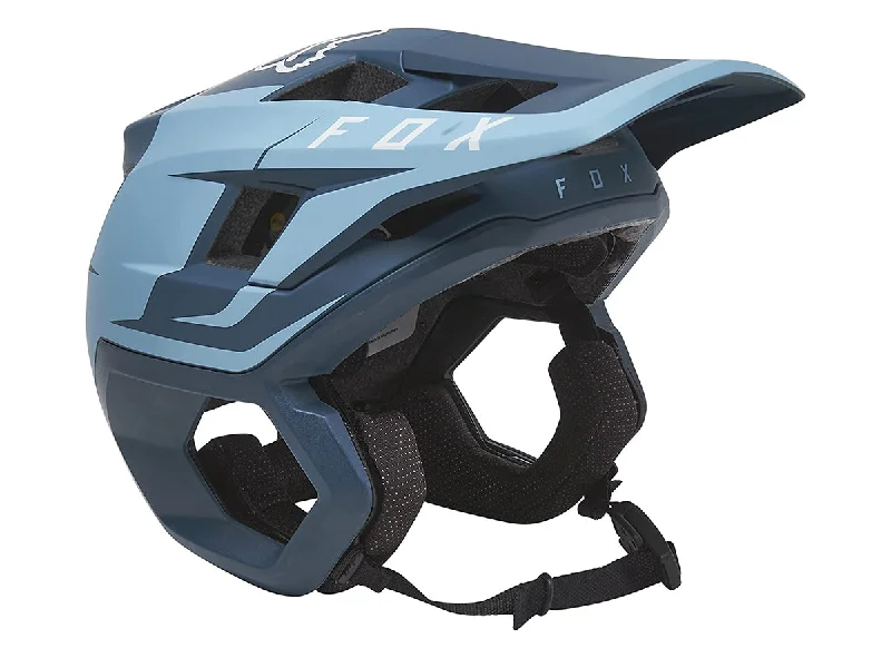 bicycle rotor toughness-Fox Racing Dropframe Pro MTB Helmet - Sideswipe - Slate Blue - 2021