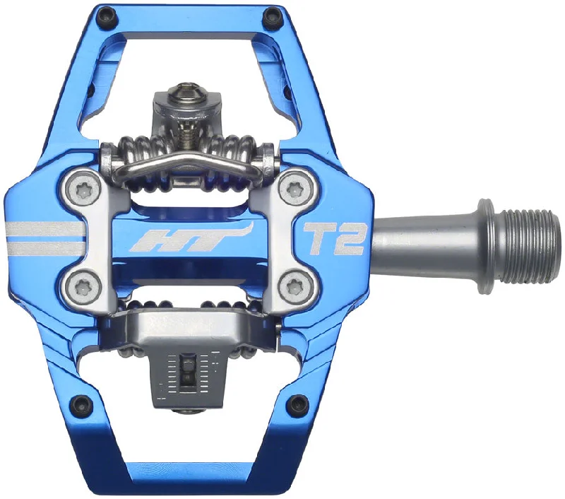 bicycle sidewall signal-HT Components T2 Pedals - Dual Sided Clipless Platform Aluminum 9/16" Royal Blue