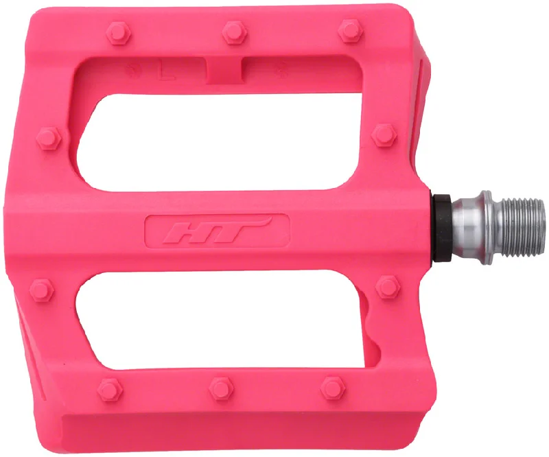 bicycle cleat release-HT Components PA12 Pedals - Platform Composite 9/16" Neon Pink