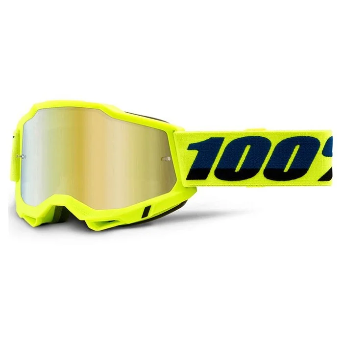 bicycle saddle toughness-100% ACCURI 2 FLUO YELLOW GOGGLE - MIRROR GOLD LENS